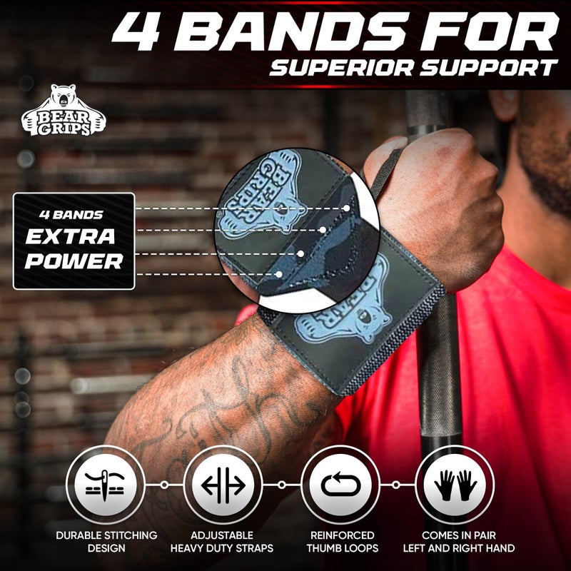 Bear Grips Wrist Wraps for Weightlifting | Weight Lifting Wrist Straps for Weightlifting | Extra Strength Gym Wrist Wraps | Two Wrist Wrap Per Pack | 12â€ & 18â€ | Lifting for Men & Women - Image 2